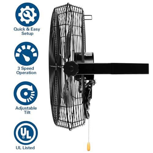 BILT HARD 4300 CFM 18 in. Industrial Wall Mount Fan, 3-Speeds High Velocity Wall Fan with Sealed Motor, Heavy Duty Metal Barn Fans for Garage, Commercial, Greenhouse, Warehouse, Shop Use