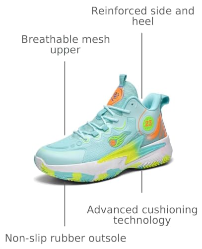 Womens Mens Basketball Shoes Lightweight Fashion Breathable Comfortable Non Slip Sport Indoor Outdoor Sneakers for Unisex Green Size 8