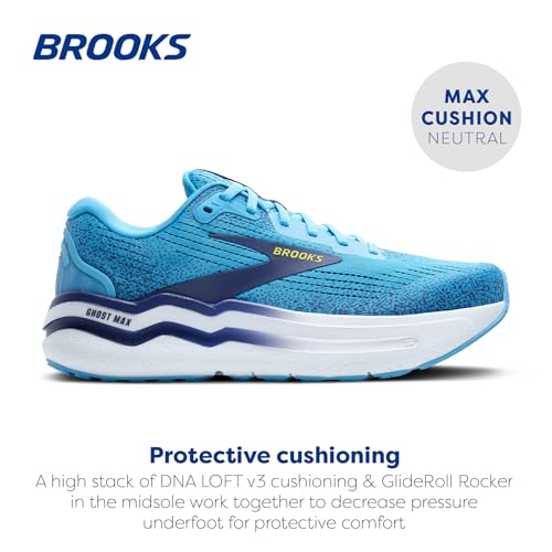 Brooks Men’s Ghost Max 2 Neutral Running & Walking Shoe - Bonnie Blue/Blue Ribbon/Yellow - 8 Medium
