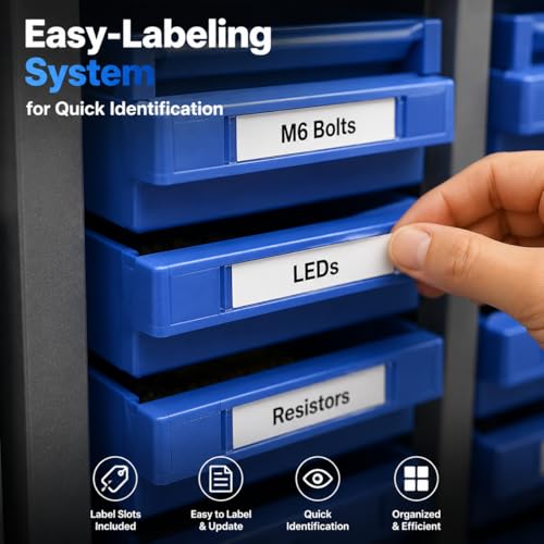Small Parts Storage Cabinet, 75 Drawer Steel Bolt Nut Hardware Organizer with Dividers & Labels, Heavy Duty Garage Tool Storage Rack for Workshop Screw Fastener Organization