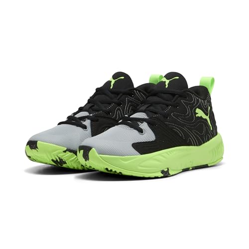 PUMA Unisex-Child Court Pro 3 Basketball Shoes, Black-Green Glare-Cool Mid Gray AH26, 2, Big Kid
