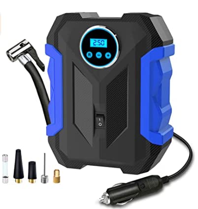 Digital Air Compressor for Car Auto Pump Portable Tire Inflator with LED Light DC 12V, Blue