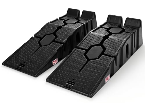 Pyle Heavy Duty Vehicle Ramps | 13000 lb Capacity Car Ramps for Low Clearance Vehicles with 6.3 Inch Lift and 17° Incline | Portable Non-Skid Car Ramps for Oil Changes, 2-Pack, Black.