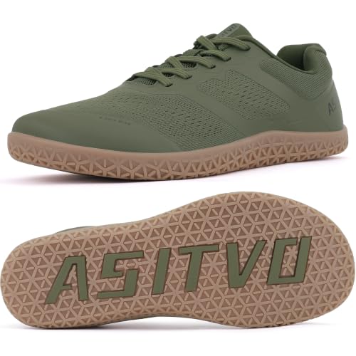 ASITVO Men's Minimalist Wide Toe Box Barefoot Zero Drop Shoes Sneakers Size 10 Width Trail Running Hiking Walking Army Green Oxford 43.5