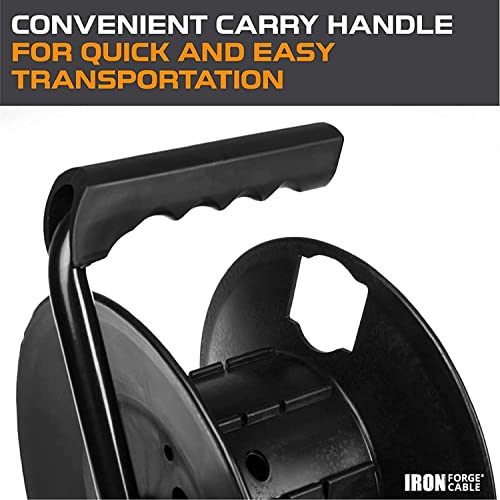 Iron Forge Cable Extension Cord Storage Reel, Metal Stand - Black