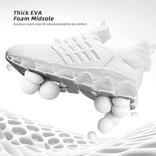 Mens Walking Shoes Slip on Blade Tennis Casual Fashion Trail Running Sneakers Comfort Non Slip Work Sport Athletic Trainers White