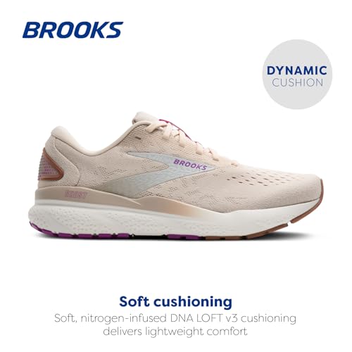 Brooks Women’s Ghost 16 Neutral Running Shoe - Almond Peach/Coconut/Purple - 6.5 Medium