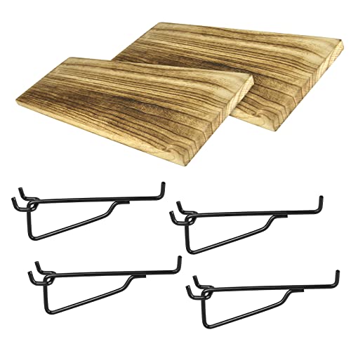 2 Pack Wooden Pegboard Shelves, 1/4 inch Peg Board Organizer Accessories, Shelves and Baskets Brackets, Display and Storage Shelving Rack for Garage Workbench Art Craft Room Office Hobby Workshop