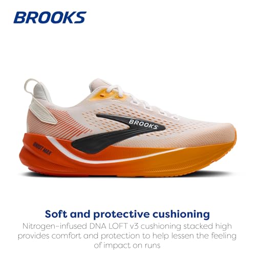 Brooks Men’s Ghost Max 4 Neutral Running & Walking Shoe - White/Orange/Red - 9 Medium