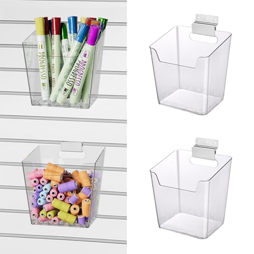 Clear Slatwall Bins, 4 Pack Slat Wall Cups with Hooks for Garage, Small