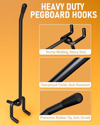 INCLY 120 Pack 2/4/6 Inch Black Pegboard Hooks, 1/4" Heavy Duty