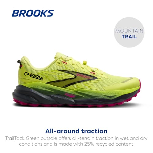 Brooks Women’s Cascadia 19 Mountain Trail Running Shoe - Sunny Lime/Black/Magenta - 5 Medium