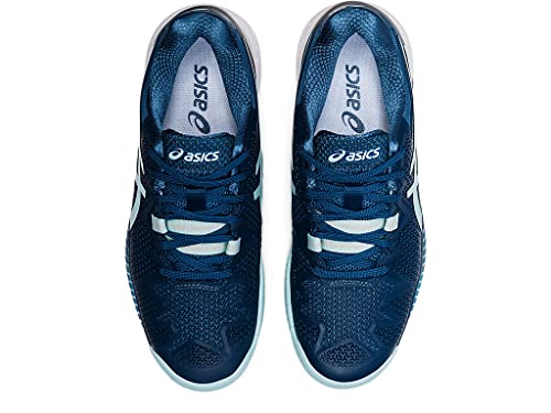 ASICS Resolution 8 Clay Women's Sand Court Tennis Shoe Grey White, Light Indigo Clear Blue, 9 US
