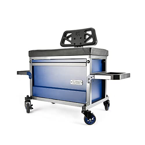 URBANTRANSIT The Beast Heavy Duty Shop Stool with Backrest - 500 Lb Capacity Rolling Stool for the Garage with Tool Storage, Cupholder and 360 Degree Wheels - an Ideal Workshop and Mechanic Stool