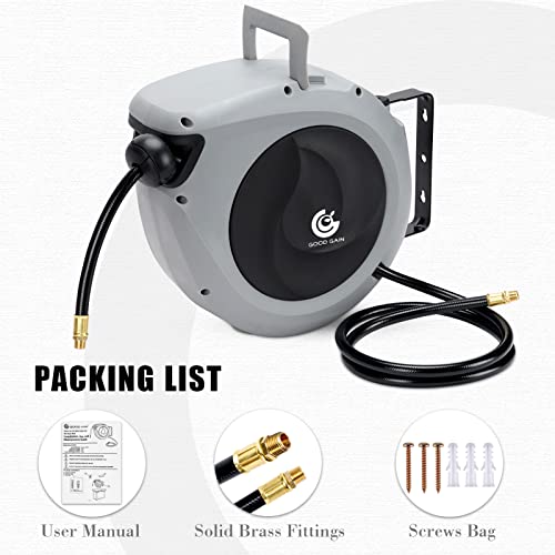 G GOOD GAIN Air Hose Reel Retractable 3/8 in. x 50 ft, Grey