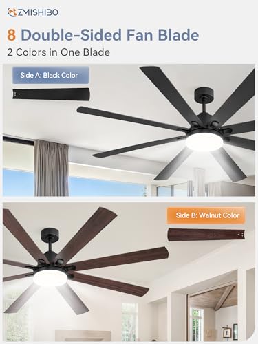 ZMISHIBO 72 Inch Large Ceiling Fan with Remote, Large LED Panel, Black