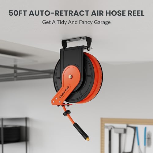 Giraffe Tools TA15 Retractable Air Hose Reel, 3/8" x 50ft, Open Steel
