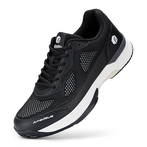 FitVille Wide Pickleball Shoes for Men Blue Tennis Shoes Sneakers for All Court Racquetball Athletic Shoes for Racquet Sport | Arch Support & Wide Toe Box (9 Wide, Black)