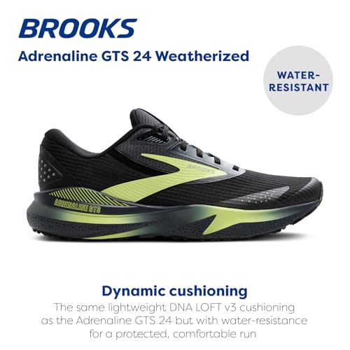 Brooks Men’s Adrenaline GTS 24 Weatherized Supportive Running Shoe - Black/Ebony/New Yellow - 12 Medium
