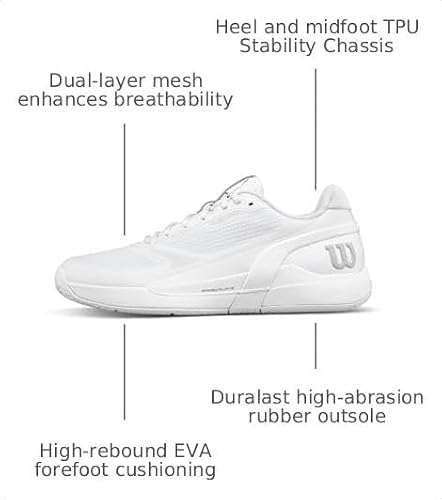 WILSON Rush Pro 5 Men's Tennis Shoe - White/White/White, Size 7