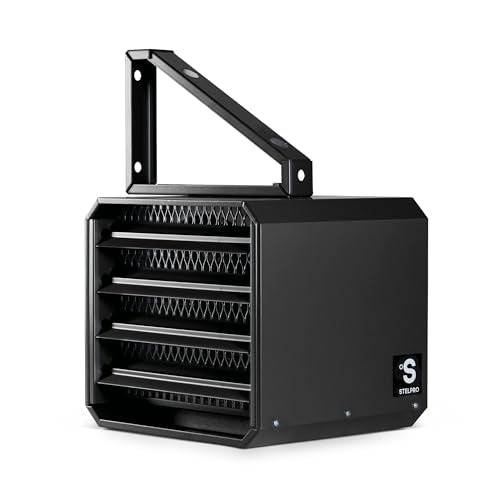 Stelpro Oxford Electric Garage Heater, 4000W / 240V, 11 5/8″ L x 13 1/16″ H x 12" D, Heavy-Duty Heater with Built-In Thermostat and Adjustable Louvers, Wall/Ceiling Mount (ARUH4TCHAR) – Charcoal