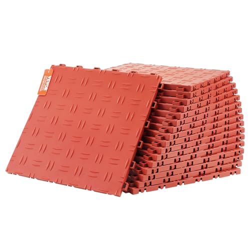 VEVOR Garage Floor Tiles 12 x 12 x 0.53 inch, Interlocking Design Ease of Installation Double-Sided Texture Non-Slip Sturdiness, for Garages, Basements, Repair Shops, Red, 50 Pack