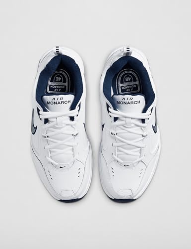 Nike Men's Air Monarch IV Training/Workout Shoes, White/Metallic Silver-Midnight Navy, 7 Extra Wide