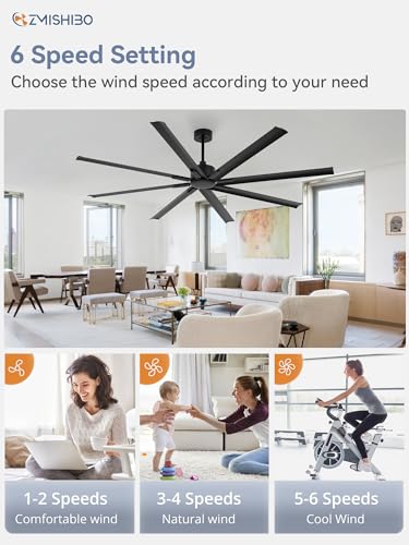 ZMISHIBO 84 Inch Heavy-Duty Ceiling Fan without Light, 8 Aluminum Blades