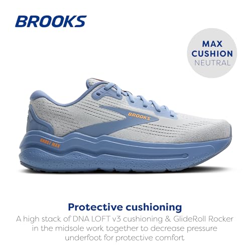 Brooks Men’s Ghost Max 2 Neutral Running & Walking Shoe - Oyster Mushroom/Blue/Orange - 9 Medium