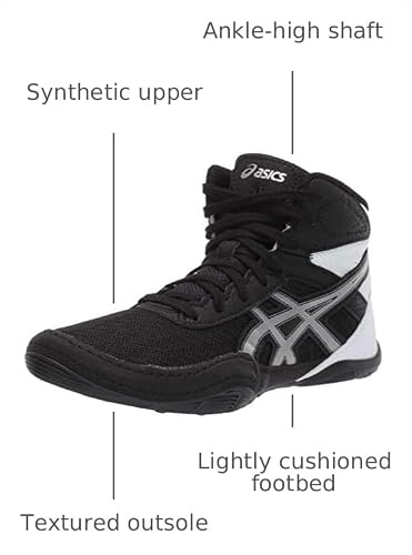 ASICS Kid's Matflex 6 Grade School Wrestling Shoes, 2 Big Kid, BLACK/SILVER