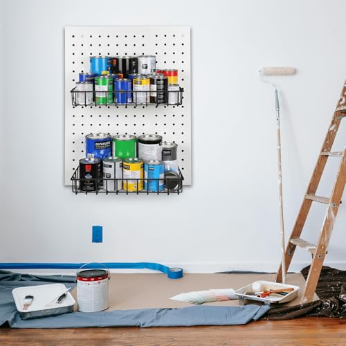 Peg Board Shallow Tray Baskets, 2Pack Black Pegboard Shelves Bottle Holders