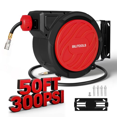 BILITOOLS Retractable Air Hose Reel 3/8" x 50FT Max 300PSI Auto Rewind