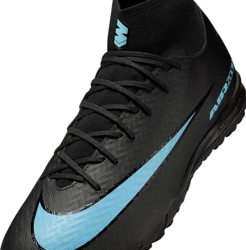 Nike Mercurial Superfly 10 Academy Turf High-Top Soccer Shoes (Black/Ice Blue) Size 12