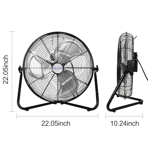 BILT HARD 20 Inch Heavy Duty Floor Fan - 4650 CFM High Velocity, 3-Speed with Wall-Mounting System, Industrial Shop Fan for Commercial, Garage, and Greenhouse