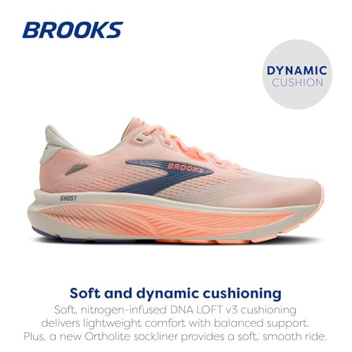 Brooks Women’s Ghost 18 Neutral Running & Walking Shoe - Star White/Cyber Peach/Grey - 8 Medium