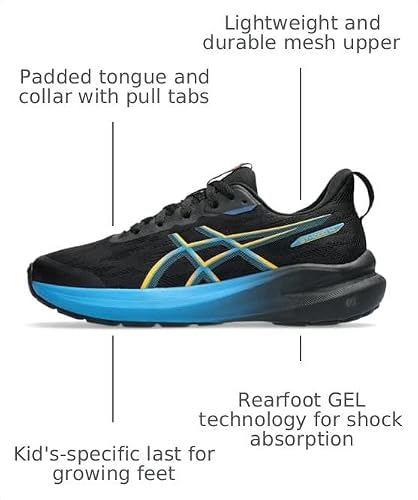 ASICS Kid's GT-1000 14 GS Running Shoes, 5.5, Black/YAMABUKI