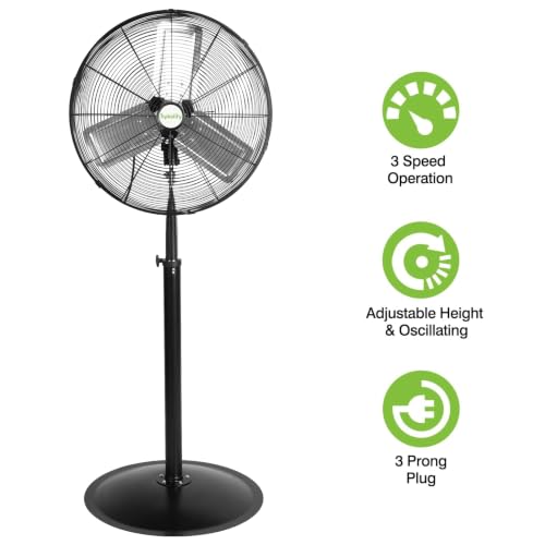 hykolity 24" High Velocity Pedestal Oscillating Fan, 6450 CFM 3-Speed Heavy Duty Industrial Metal Standing Fan with Aluminum Blades and Adjustable Height for Warehouse and Garage