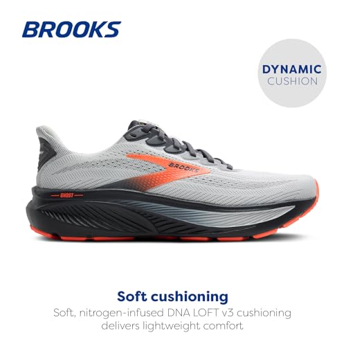 Brooks Men’s Ghost 17 Neutral Running Shoe - Oyster Mushroom/Orange/Ebony - 11.5 Medium