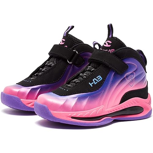 LackBlue Boys Girls Sneakers Fashion Basketball Shoes for Kids Nonslip Athletic Sports Running Shoes for Boys Girls Pink Purple Size 11.5,(1 Pair)