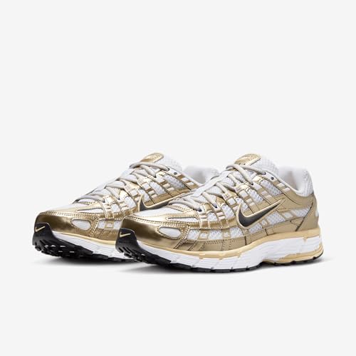 W NIKE P-6000 "WHITE/BLACK-GRAIN-MTLC GOLD GRAIN"