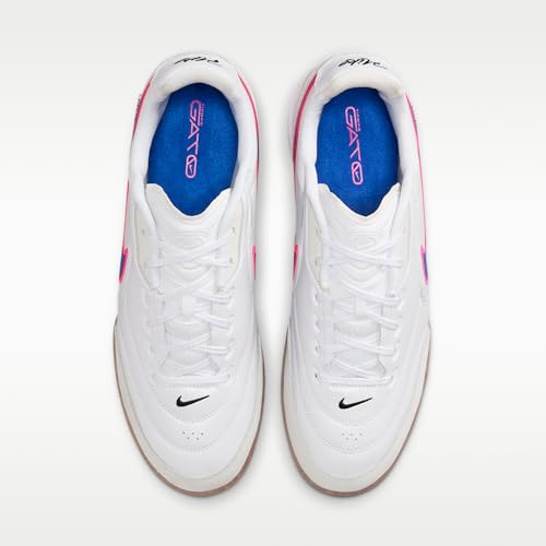 Nike Tiempo Streetgato Indoor/Court Low-Top Soccer Shoes (White/Pink Blast/Racer Blue) Size 9.5