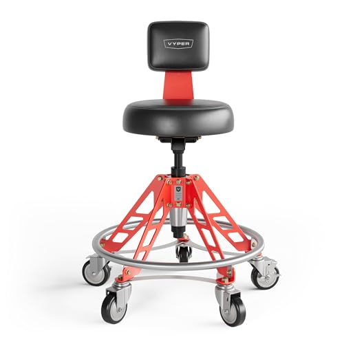 Vyper Elevated Steel Max EZ-Lift Shop Chair with Backrest, Red Legs