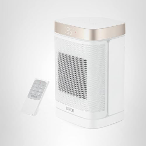 DREO Atom One Space Heater with Remote, 70°Oscillating Electric Heaters with Digital Thermostat, 1500W PTC Ceramic Heater, 12h Timer, Quiet Safety Heating, Portable Heater for Home Office