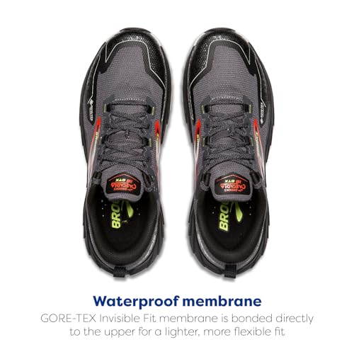 Brooks Men’s Cascadia 18 GTX Waterproof Mountain Trail Running Shoe - Blackened Pearl/Black/Tomato - 7 Medium