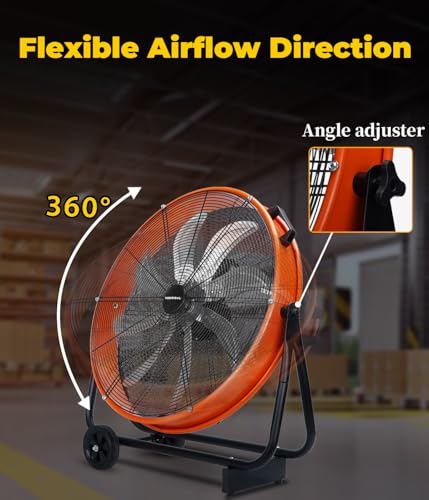 VENTISOL 24 Inch High Velocity Drum Fan, 9500 CFM Industrial Fans Heavy Duty, 3-Speed Shop Fan, Large Metal Floor Fan for Garage, Warehouse, Outdoor, Commercial, 8 Blades