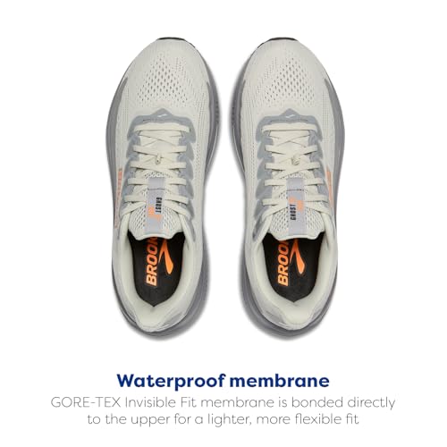 Brooks Men’s Ghost 17 GTX Waterproof Supportive Running & Walking Shoe - Smoke/Primer Grey/Orange - 8 Medium