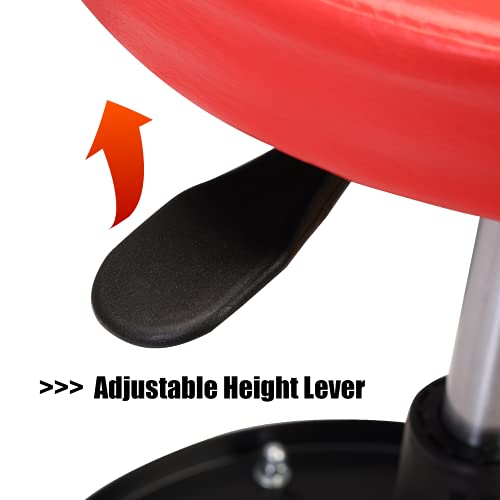 Big RED ATRHL6201R Torin Heavy Duty Rolling Pneumatic Creeper Garage/Shop Seat: Padded Adjustable Mechanic Stool with Tool Tray Storage, Red Large,15.36" D x 15.36" W x 4.73" H