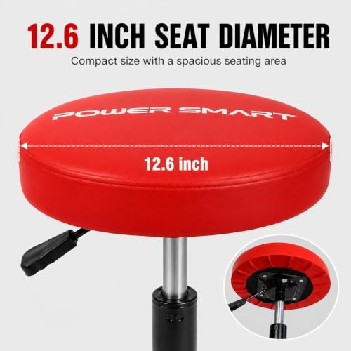PowerSmart 330LBS Pneumatic Roller Seat with Wheels, 18"-23" Adjustable Rolling Mechanic Stool with Tool Tray, Swivel Creeper Seat, Hydraulic Garage Shop Stool for Auto Repair, Detailing & Workshop