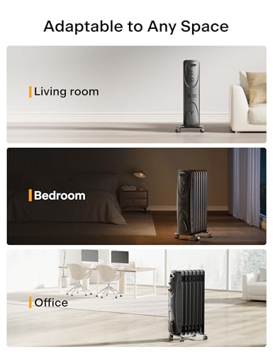 PELONIS Radiator Heater for Large Space, Electric Oil Filled Radiator, Dual Knobs, 1500W, Quiet Space Heater, 3 Modes, Tip-over Protection
