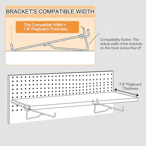 MySHUCE 20 Pack 8" Pegboard Shelf Hooks, 1/4 in Secure&Stable